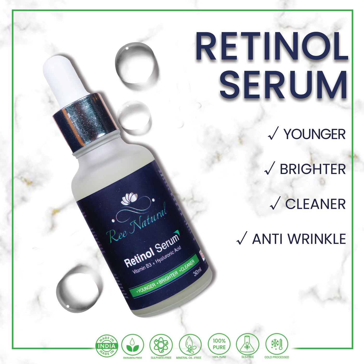 Women's Retinol Serum With Retinol And Vitamin E And B3 And Hyaluronic Acid (30Ml) - Ree Natural